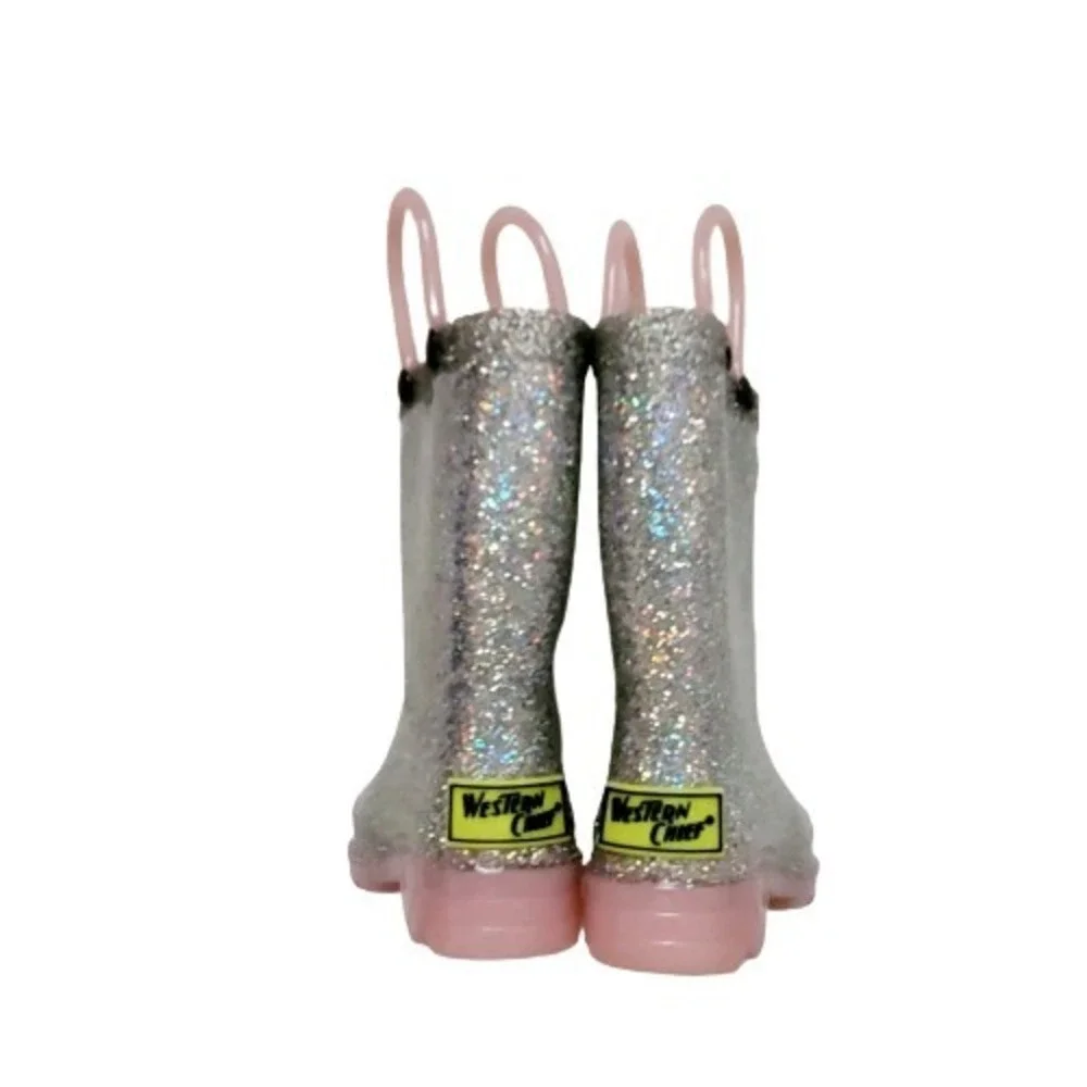 Western Chief Little Girls Alia Glitter Light-Up Rain Boots Silver Rose US 5
